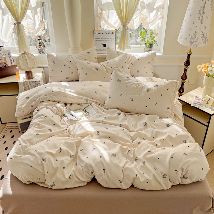 91家纺网 家纺一手货源 找家纺 逸尚阁 2025新款针织双层纱印花四件套（提供买家秀） 蝶舞