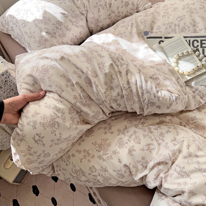 91家纺网 家纺一手货源 找家纺 逸尚阁 2025新款针织双层纱印花四件套（提供买家秀） 黛弦-杏