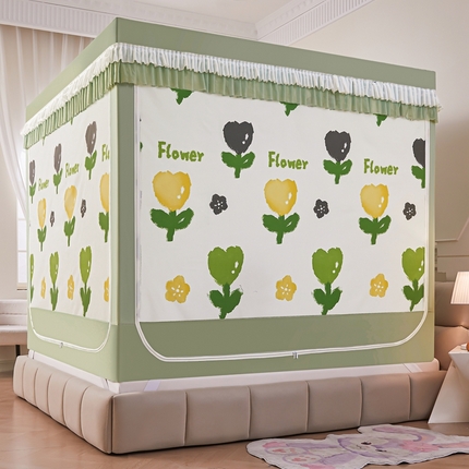 91家纺网 家纺一手货源 找家纺 富莱星蚊帐 2025新款坐床可拆卸底遮光帘蚊帐 好心情-绿