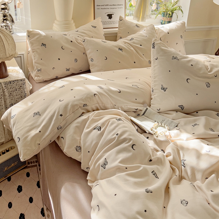 91家纺网 家纺一手货源 找家纺 逸尚阁 2025新款针织双层纱印花四件套（提供买家秀） 蝶舞