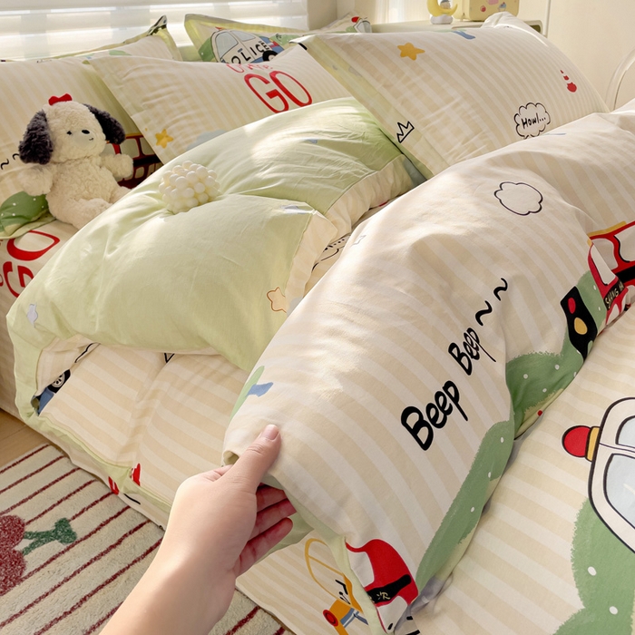 91家纺网 家纺一手货源 找家纺 春雨家居 2025新款春夏卡通印花全棉四件套 汽车世界