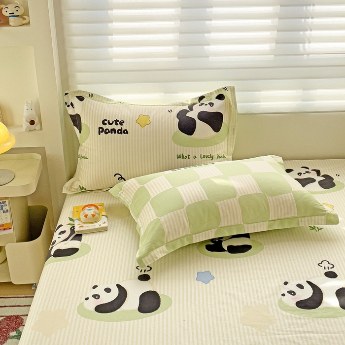 91家纺网 家纺一手货源 找家纺 春雨家居 2025新款春夏卡通印花全棉单枕套 1.小熊猫