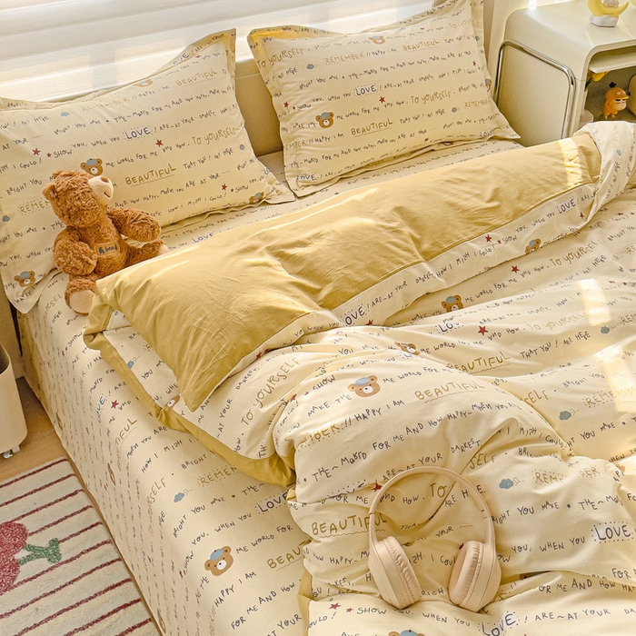 91家纺网 家纺一手货源 找家纺 春雨家居 2025新款春夏卡通印花全棉单被套 红星小熊