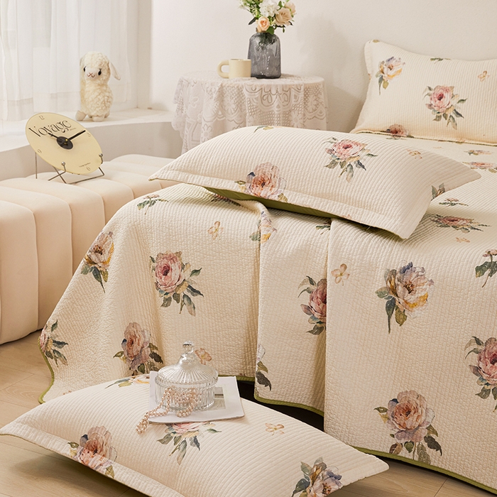 91家纺网 家纺一手货源 找家纺 莎果家纺 2025新款双面全棉数码印花大尺寸2.3*2.5米床盖三件套 东方诗意