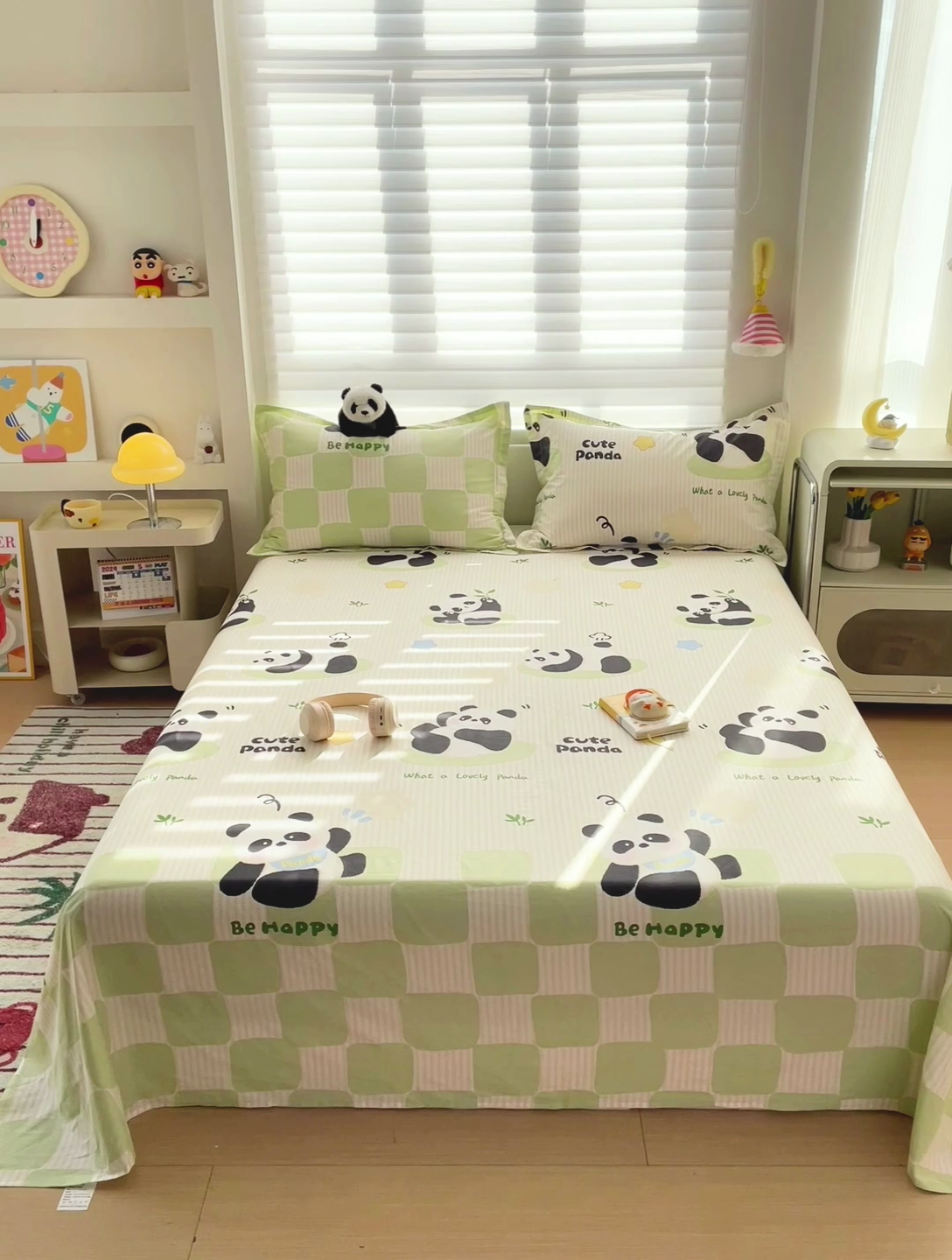 91家纺网 家纺一手货源 找家纺 春雨家居 2025新款春夏卡通印花全棉单床单 小熊猫