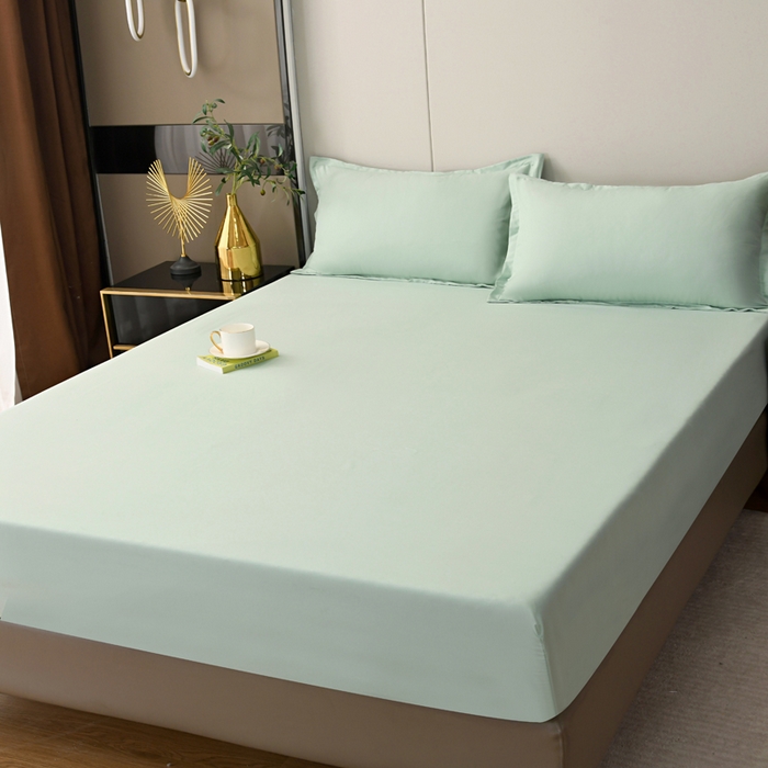 91家纺网 家纺一手货源 找家纺 梵巢2025新款水洗棉纯色单床笠 浅豆绿