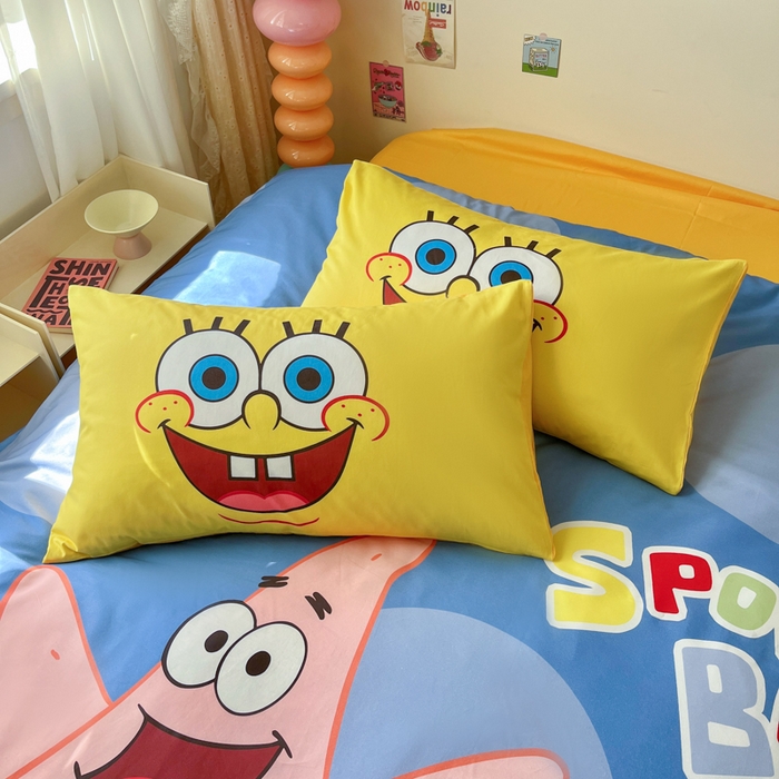 91家纺网 家纺一手货源 找家纺 金爱家纯棉数码印花系列四件套-海绵宝宝 棉D-蓝蓝海绵宝宝