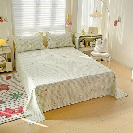 春雨家居 2025新款春夏卡通印花全棉单床单 甜美梦境-绿