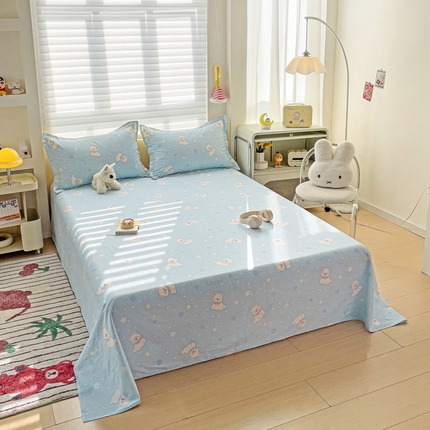 春雨家居 2025新款春夏卡通印花全棉单床单 蓝色泡芙狗