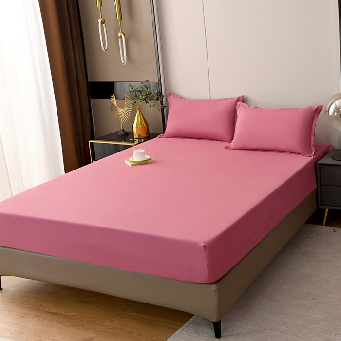 91家纺网 家纺一手货源 找家纺 梵巢2025新款水洗棉纯色单床笠 豆沙