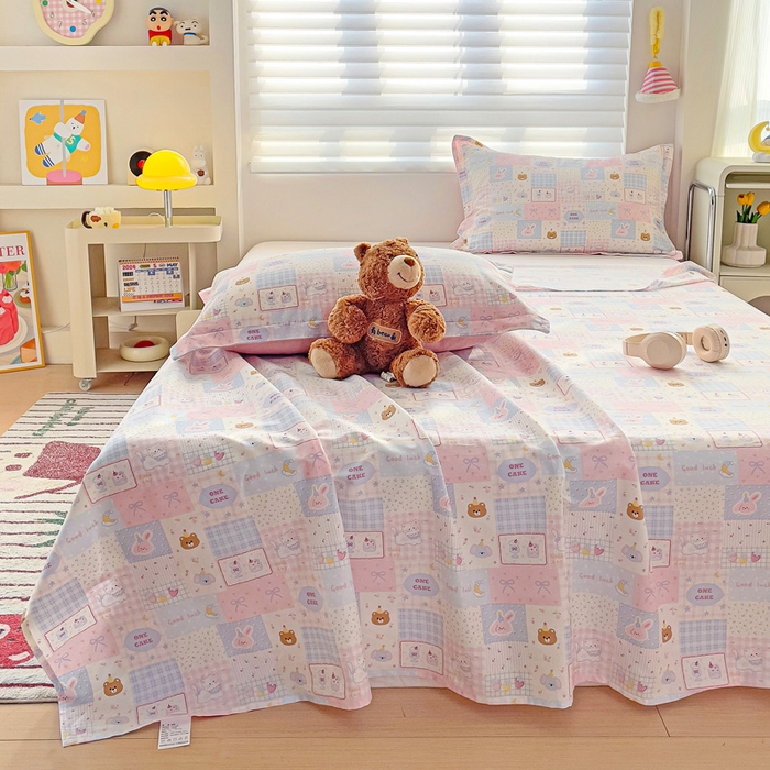 91家纺网 家纺一手货源 找家纺 春雨家居 2025新款春夏卡通印花全棉单床单 甜心乐园