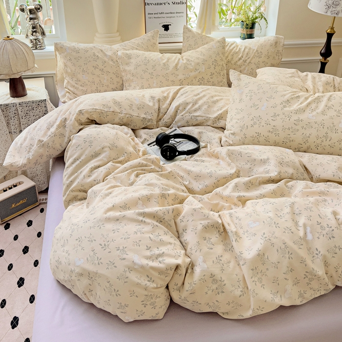 91家纺网 家纺一手货源 找家纺 逸尚阁 2025新款针织双层纱印花四件套（提供买家秀） 安琪拉