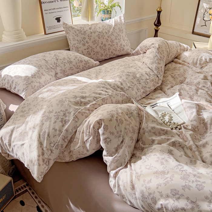 91家纺网 家纺一手货源 找家纺 逸尚阁 2025新款针织双层纱印花四件套（提供买家秀） 黛弦-杏