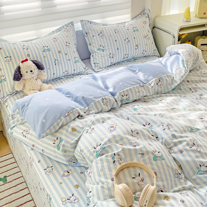 91家纺网 家纺一手货源 找家纺 春雨家居 2025新款春夏卡通印花全棉四件套 兔兔乐园