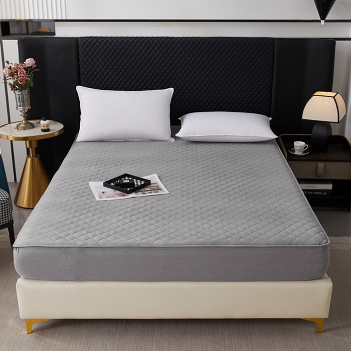 91家纺网 家纺一手货源 找家纺 寝居阁 2025新款纯棉水洗棉小金豆刺绣床笠 金豆豆-灰色