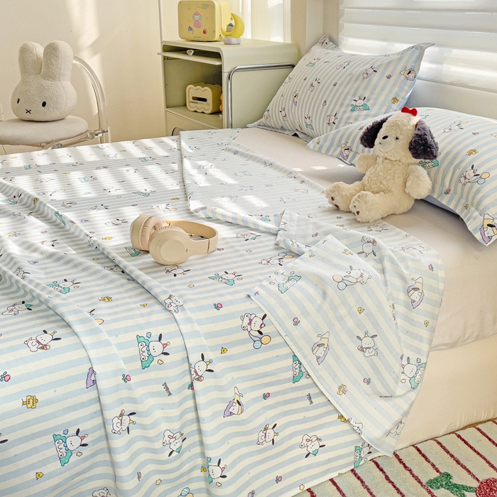 91家纺网 家纺一手货源 找家纺 春雨家居 2025新款春夏卡通印花全棉单床单 兔兔乐园