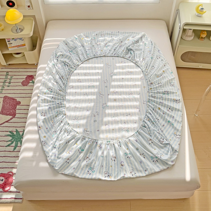 91家纺网 家纺一手货源 找家纺 春雨家居 2025新款春夏卡通印花全棉单床笠 兔兔乐园