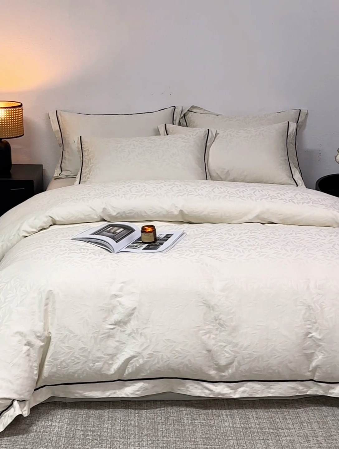 91家纺网 家纺一手货源 找家纺 （总）三朵全棉60S贡缎长绒棉大提花四件套-花序系列