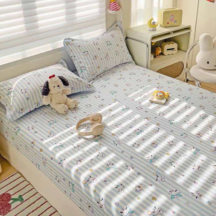 91家纺网 家纺一手货源 找家纺 春雨家居 2025新款春夏卡通印花全棉单床笠 兔兔乐园