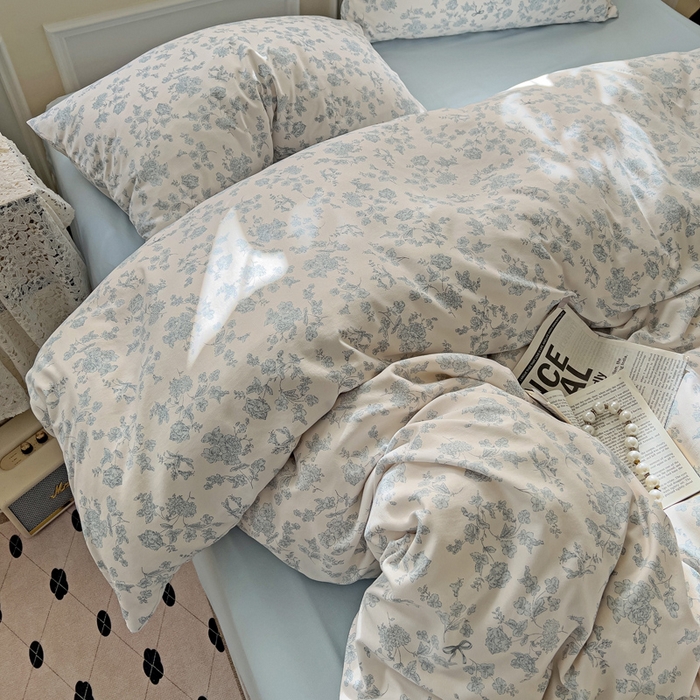 91家纺网 家纺一手货源 找家纺 逸尚阁 2025新款针织双层纱印花四件套（提供买家秀） 黛弦-蓝