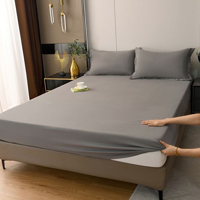 91家纺网 家纺一手货源 找家纺 梵巢2025新款水洗棉纯色单床笠 浅灰