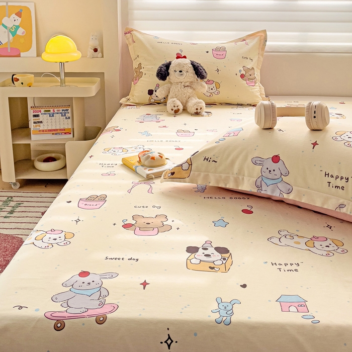 91家纺网 家纺一手货源 找家纺 春雨家居 2025新款春夏卡通印花全棉单床单 可爱颂