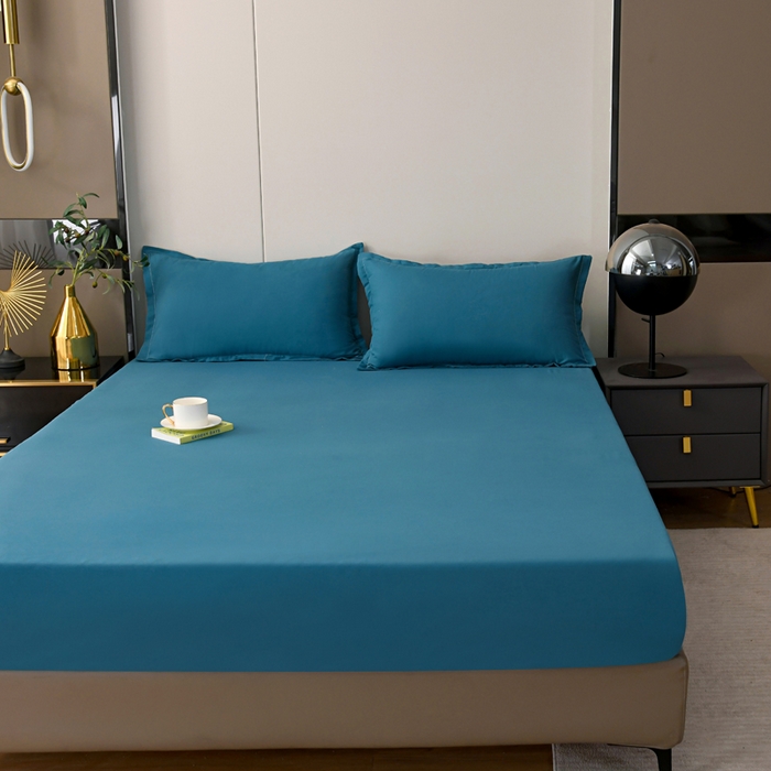 91家纺网 家纺一手货源 找家纺 梵巢2025新款水洗棉纯色单床笠 海青