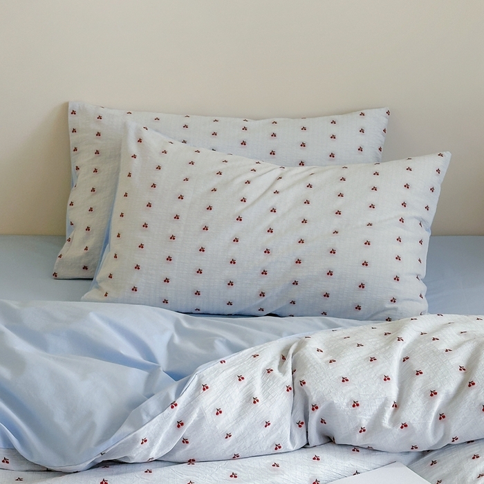 91家纺网 家纺一手货源 找家纺 云上  2025新款小樱桃大提花水洗棉四件套 樱桃-蓝