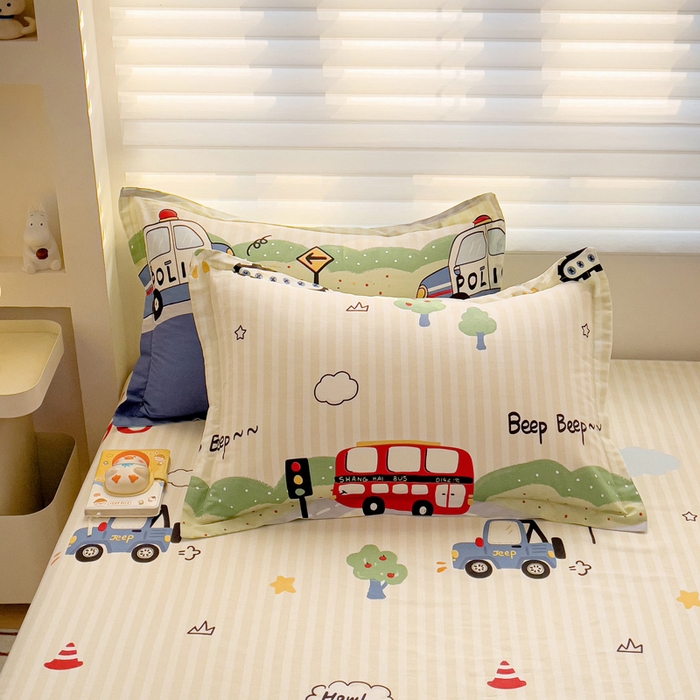 91家纺网 家纺一手货源 找家纺 春雨家居 2025新款春夏卡通印花全棉单枕套 2.汽车世界