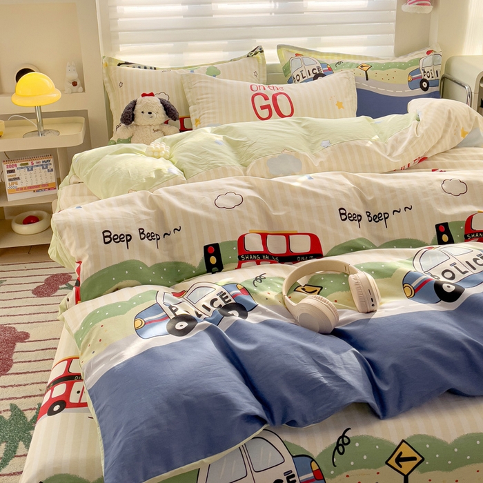 91家纺网 家纺一手货源 找家纺 春雨家居 2025新款春夏卡通印花全棉单被套 汽车世界