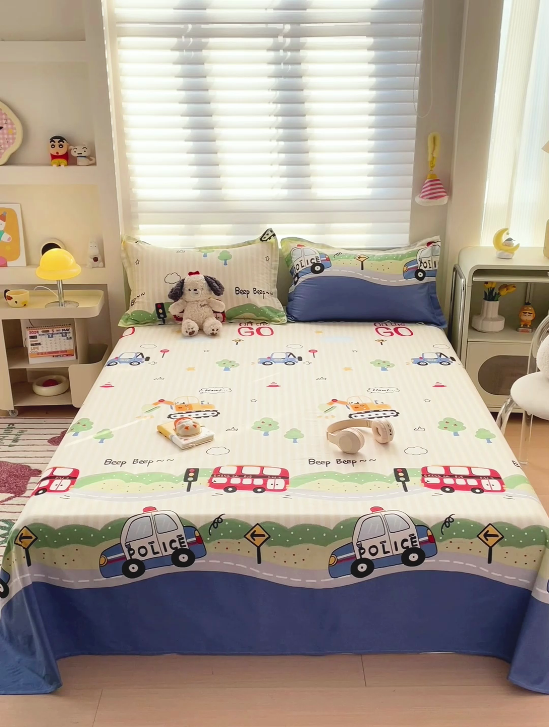 91家纺网 家纺一手货源 找家纺 春雨家居 2025新款春夏卡通印花全棉单床单 汽车世界