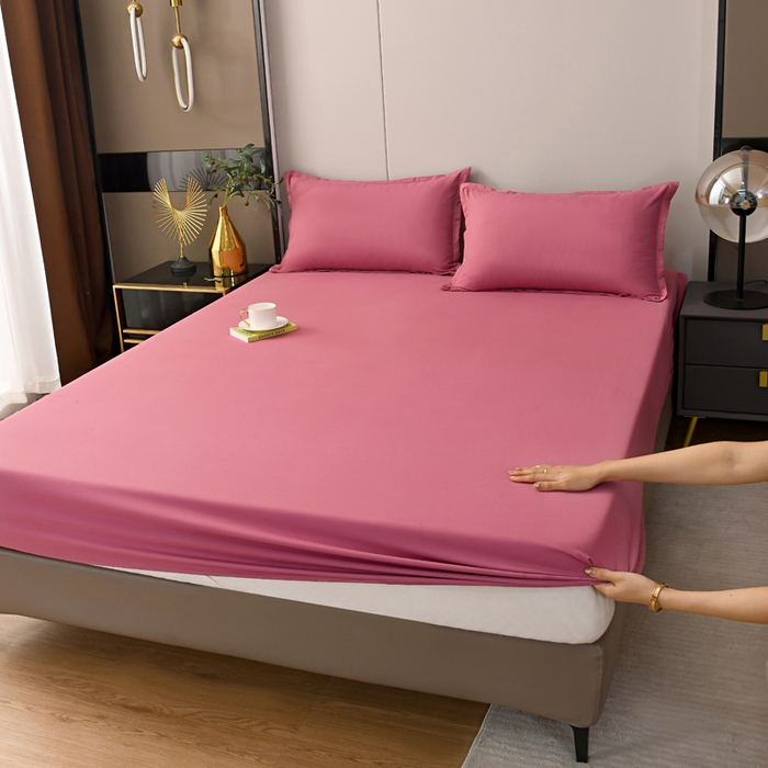 91家纺网 家纺一手货源 找家纺 梵巢2025新款水洗棉纯色单床笠 豆沙