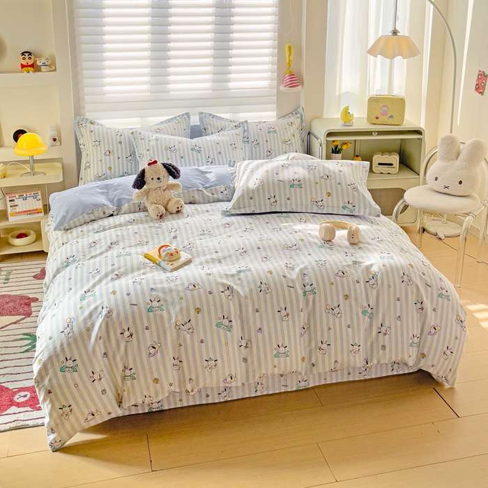 91家纺网 家纺一手货源 找家纺 春雨家居 2025新款春夏卡通印花全棉四件套 兔兔乐园