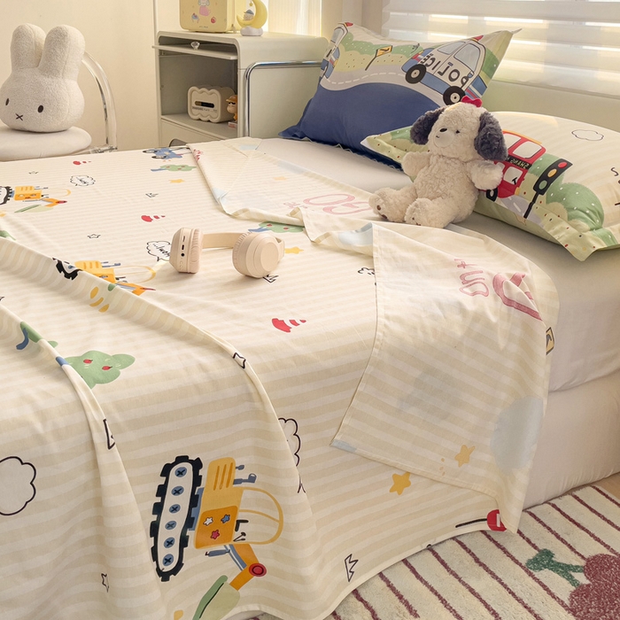 91家纺网 家纺一手货源 找家纺 春雨家居 2025新款春夏卡通印花全棉单床单 汽车世界