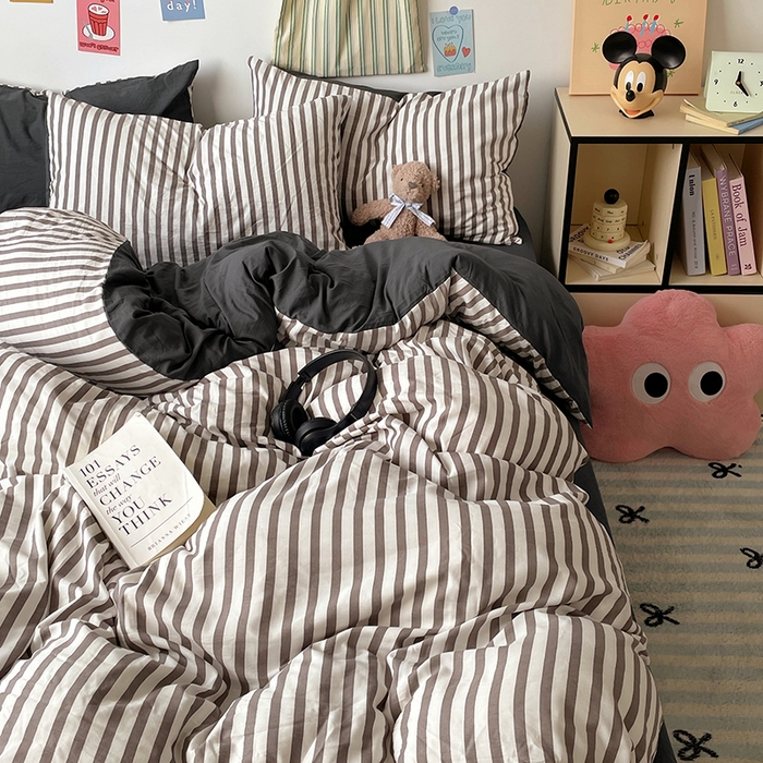 91家纺网 家纺一手货源 找家纺 卡斯诺家纺馆 2025新款水洗云朵棉四件套【下载文件夹包含买家秀】 甜辣风-深灰条