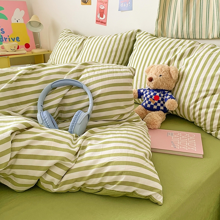 91家纺网 家纺一手货源 找家纺 卡斯诺家纺馆 2025新款水洗云朵棉四件套【下载文件夹包含买家秀】 甜辣风-抹绿条