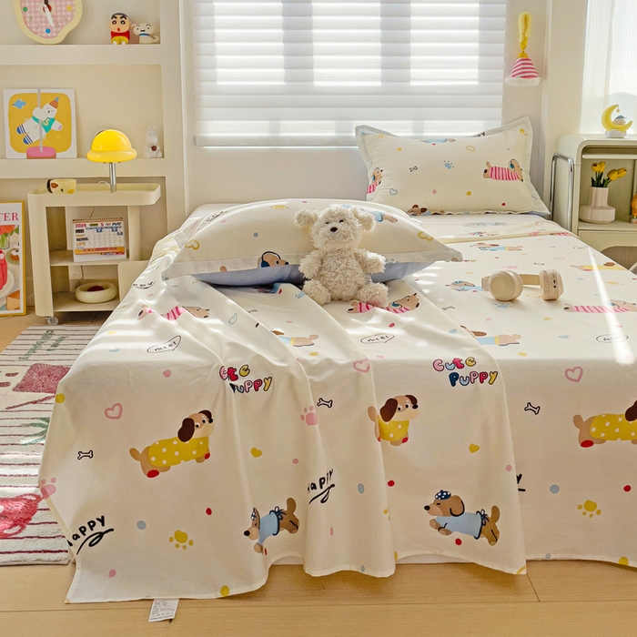 91家纺网 家纺一手货源 找家纺 春雨家居 2025新款春夏卡通印花全棉单床单 童趣蜜歌