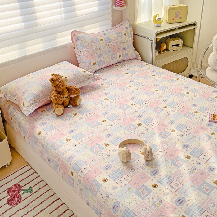 91家纺网 家纺一手货源 找家纺 春雨家居 2025新款春夏卡通印花全棉单床笠 甜心乐园