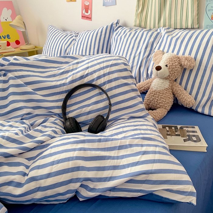 91家纺网 家纺一手货源 找家纺 卡斯诺家纺馆 2025新款水洗云朵棉四件套【下载文件夹包含买家秀】 甜辣风-蔚蓝条