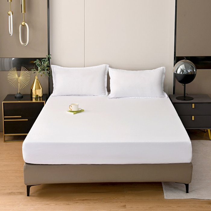 91家纺网 家纺一手货源 找家纺 梵巢2025新款水洗棉纯色单床笠 纯白