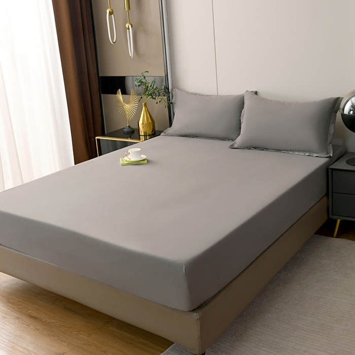 91家纺网 家纺一手货源 找家纺 梵巢2025新款水洗棉纯色单床笠 浅灰