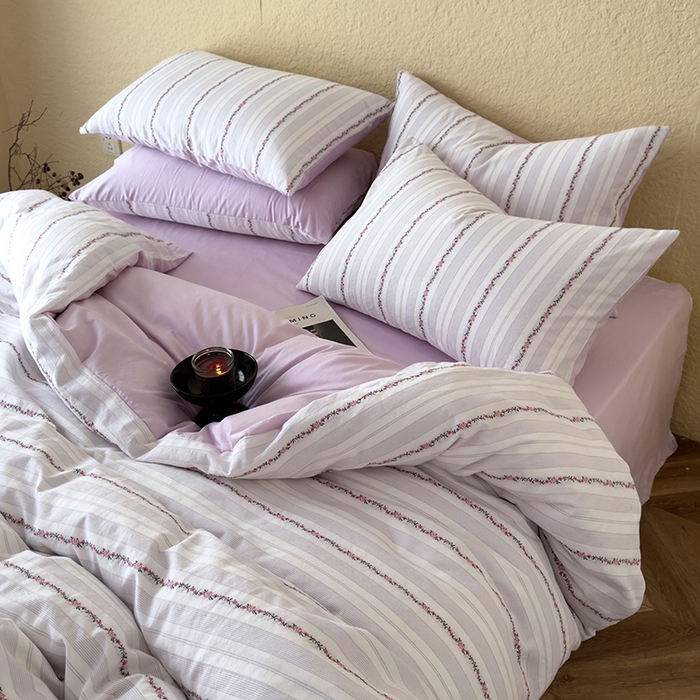 91家纺网 家纺一手货源 找家纺 琪格格纺织 2025新款纯棉韩式小清新田园大提花清新四件套 小花园-紫