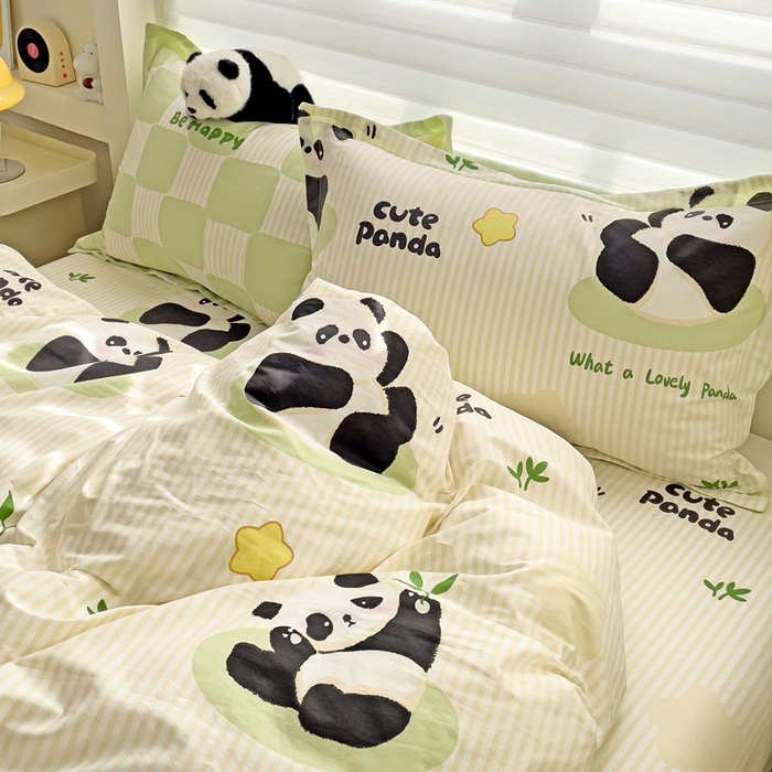 91家纺网 家纺一手货源 找家纺 春雨家居 2025新款春夏卡通印花全棉单被套 小熊猫