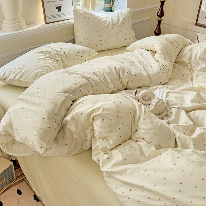 91家纺网 家纺一手货源 找家纺 逸尚阁 2025新款针织双层纱印花四件套（提供买家秀） 点点