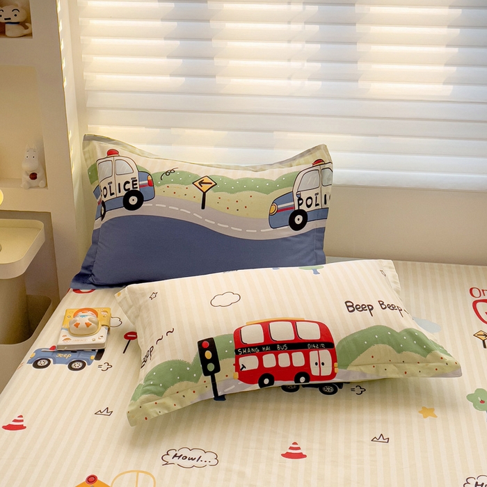 91家纺网 家纺一手货源 找家纺 春雨家居 2025新款春夏卡通印花全棉单枕套 2.汽车世界