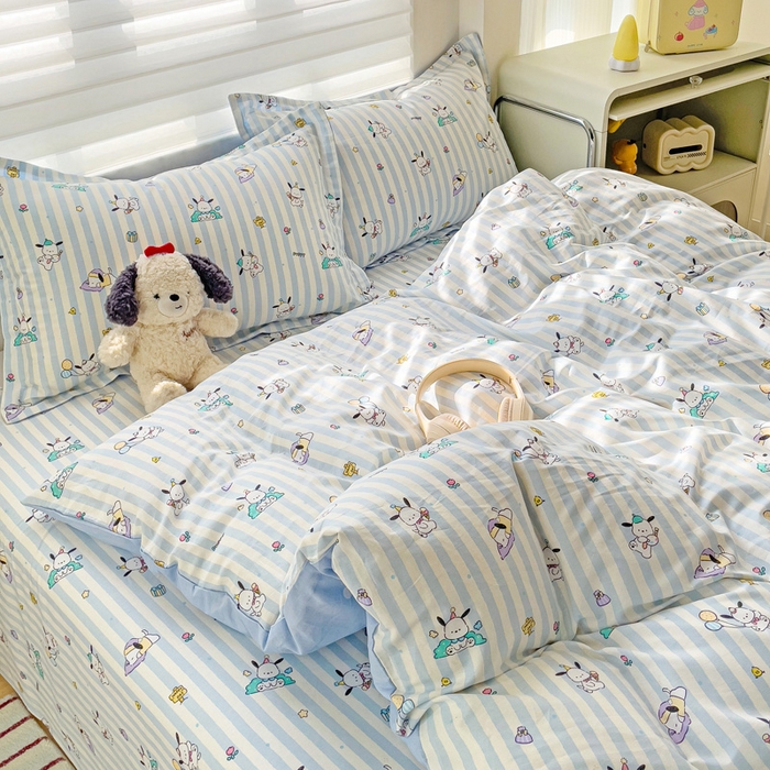 91家纺网 家纺一手货源 找家纺 春雨家居 2025新款春夏卡通印花全棉单被套 兔兔乐园
