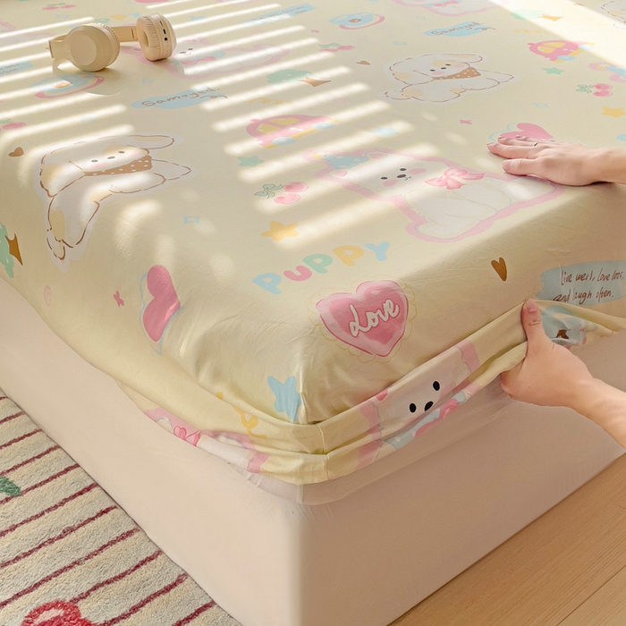 91家纺网 家纺一手货源 找家纺 春雨家居 2025新款春夏卡通印花全棉单床笠 萌趣乐园