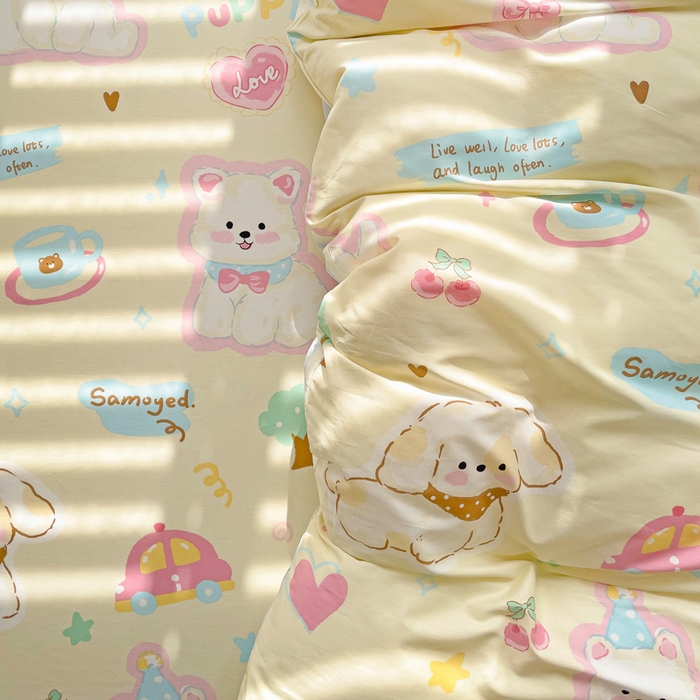 91家纺网 家纺一手货源 找家纺 春雨家居 2025新款春夏卡通印花全棉四件套 萌趣乐园