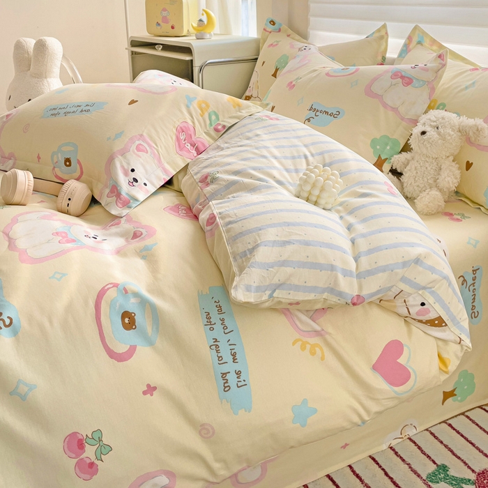 91家纺网 家纺一手货源 找家纺 春雨家居 2025新款春夏卡通印花全棉四件套 萌趣乐园