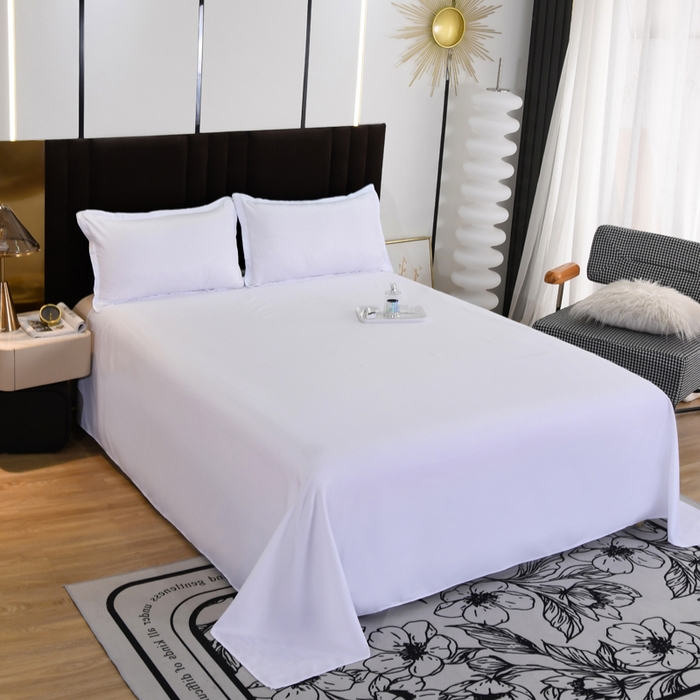 91家纺网 家纺一手货源 找家纺 梵巢2025新款水洗棉床单三件套 纯白